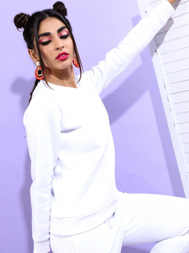 Ketch Women White Round Neck Pullover Hoodie Sweatshirt - White - Image 6