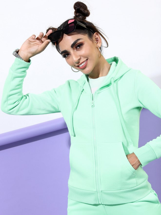 Ketch Women Green Hoodie Front-Open Sweatshirt - Green - Image 4