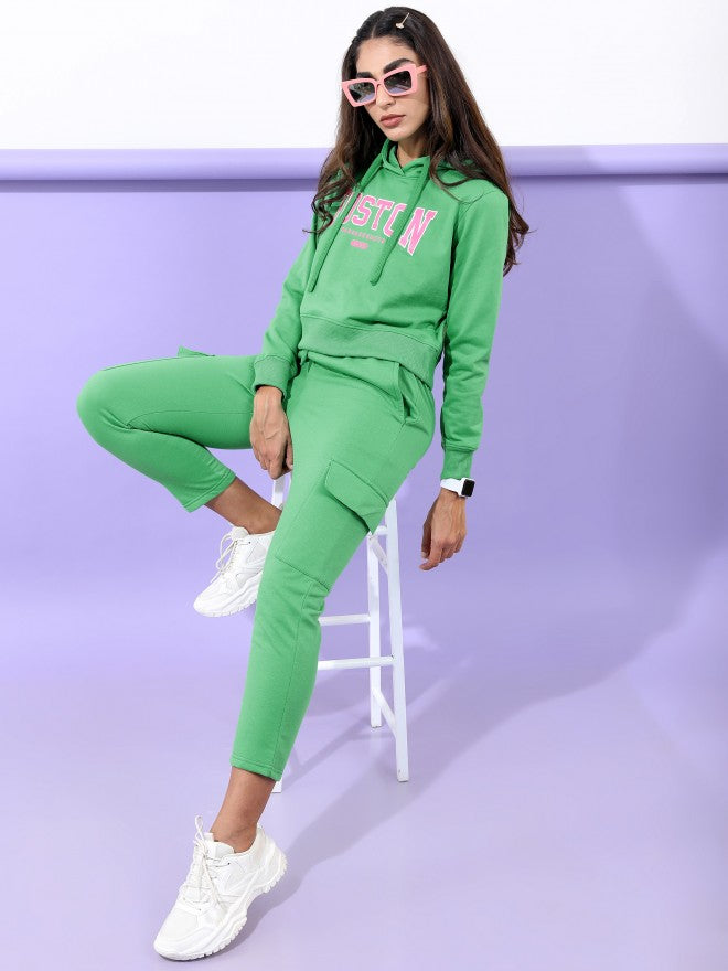 Ketch Women Green Hoodie Pullover Sweatshirt - Green - Image 2