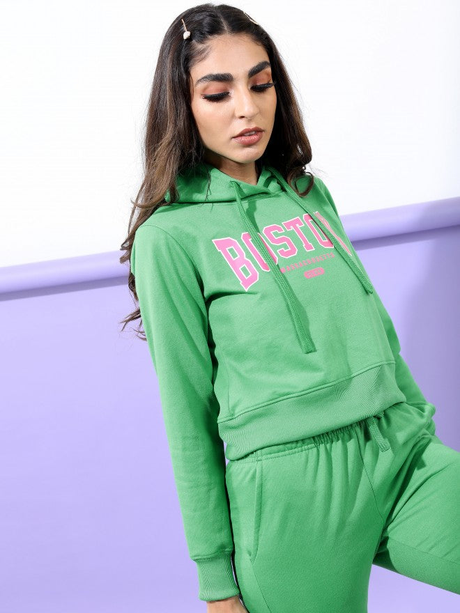 Ketch Women Green Hoodie Pullover Sweatshirt - Green - Image 6