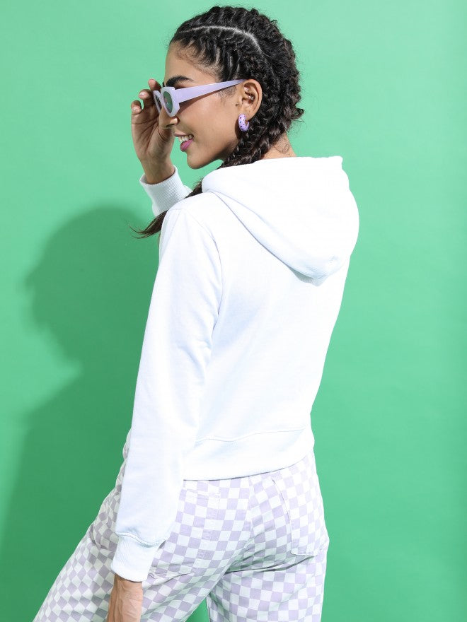 Ketch Women White Hoodie Pullover Sweatshirt - White - Image 3