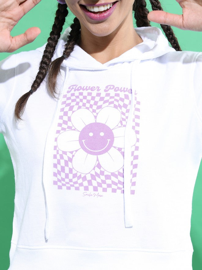 Ketch Women White Hoodie Pullover Sweatshirt - White - Image 5