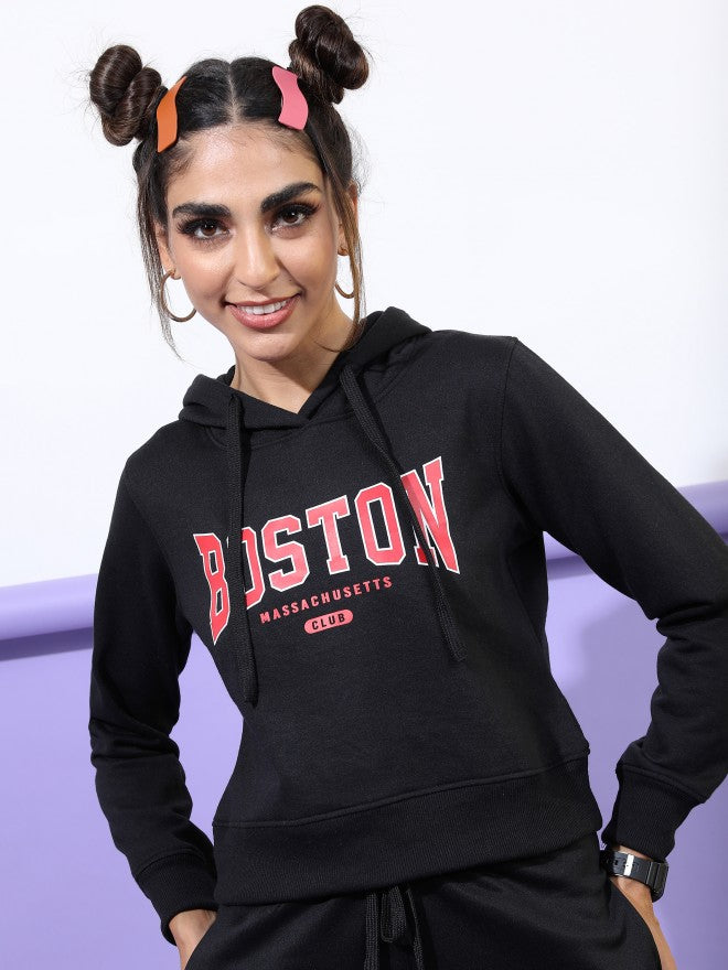Ketch Women Black Hoodie Pullover Sweatshirt - Black - Image 1