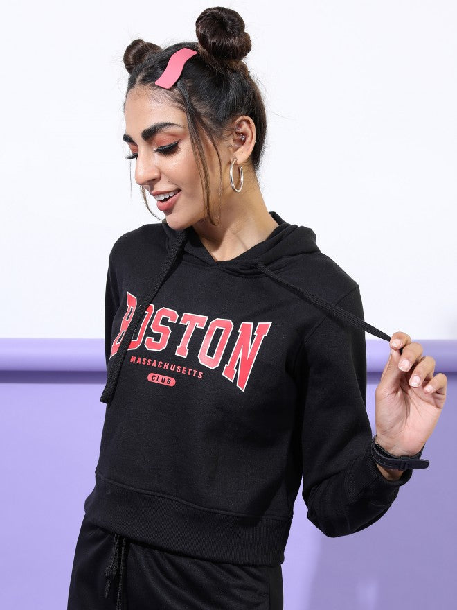 Ketch Women Black Hoodie Pullover Sweatshirt - Black - Image 4