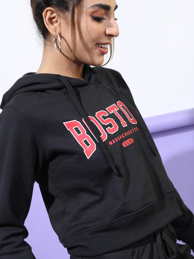Ketch Women Black Hoodie Pullover Sweatshirt - Black - Image 5