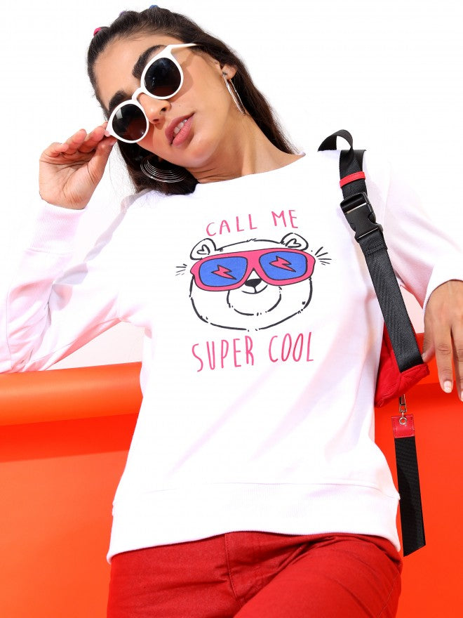Ketch Women White Round Neck Pullover Hoodie Sweatshirt - White - Image 1