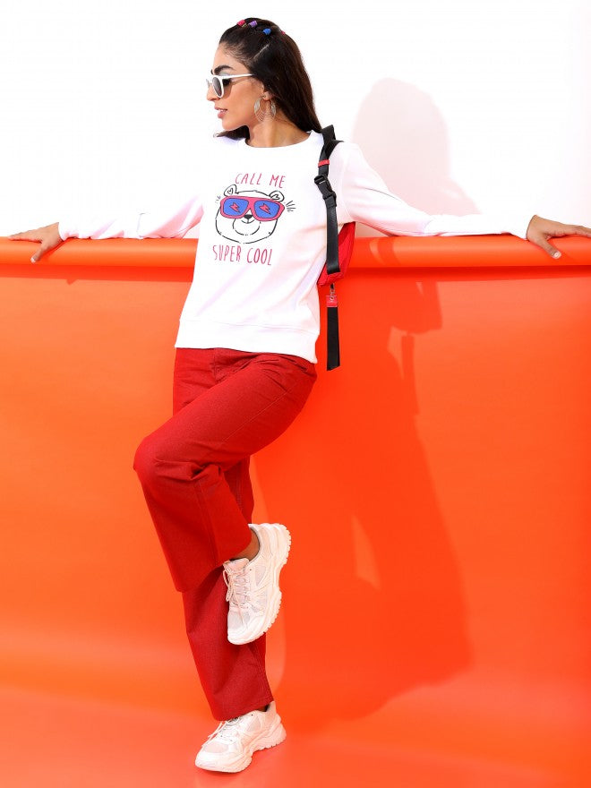 Ketch Women White Round Neck Pullover Hoodie Sweatshirt - White - Image 2