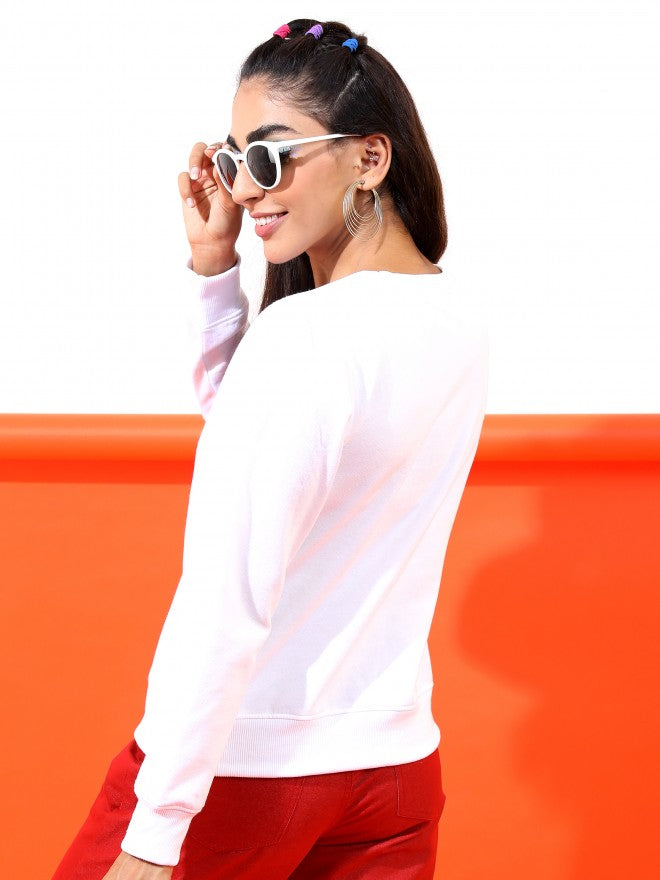 Ketch Women White Round Neck Pullover Hoodie Sweatshirt - White - Image 3