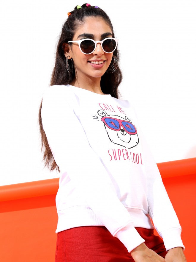 Ketch Women White Round Neck Pullover Hoodie Sweatshirt - White - Image 6