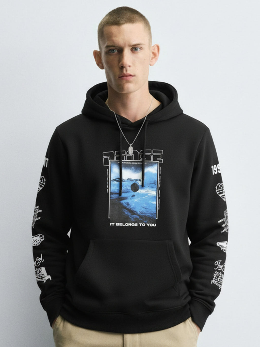 Ketch Men Black Hooded Pullover Sweatshirt - Black - Image 1