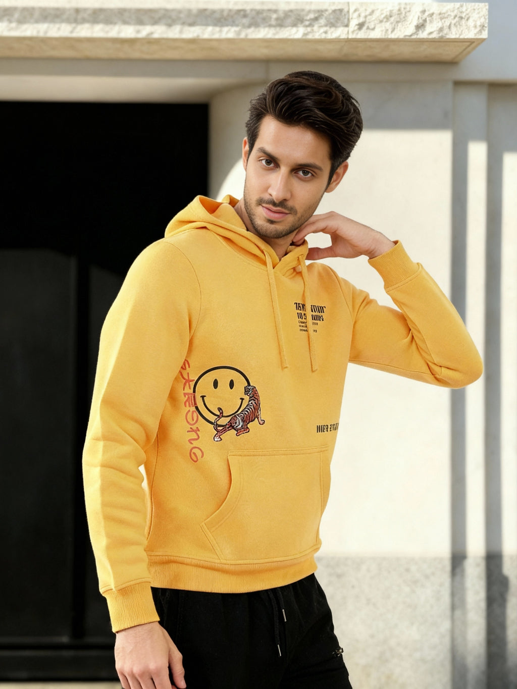 Ketch Men Yellow Hooded Pullover Sweatshirt - Yellow - Image 2