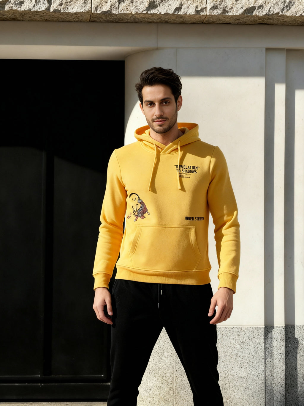 Ketch Men Yellow Hooded Pullover Sweatshirt - Yellow - Image 4