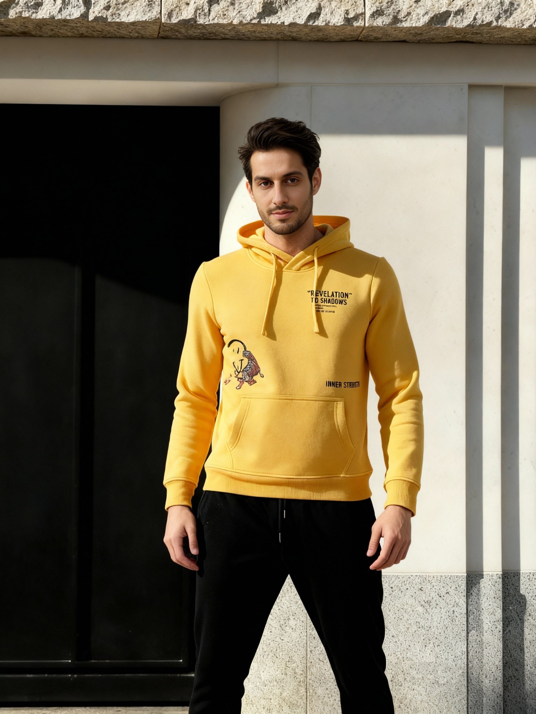 Ketch Men Yellow Hooded Pullover Sweatshirt - Yellow - Image 4