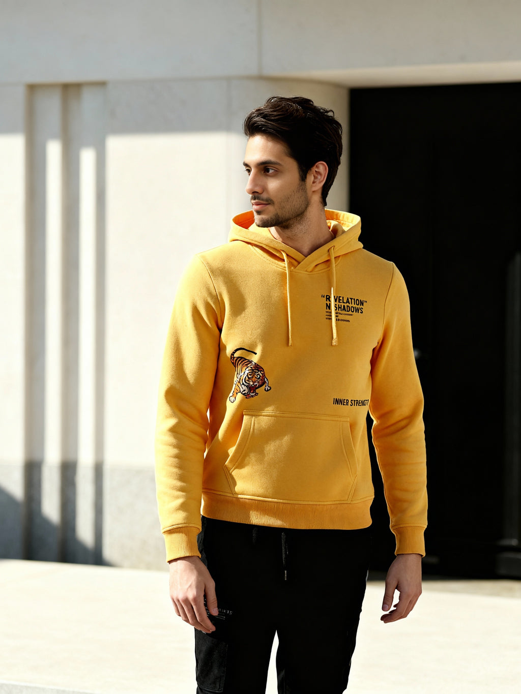Ketch Men Yellow Hooded Pullover Sweatshirt - Yellow - Image 6
