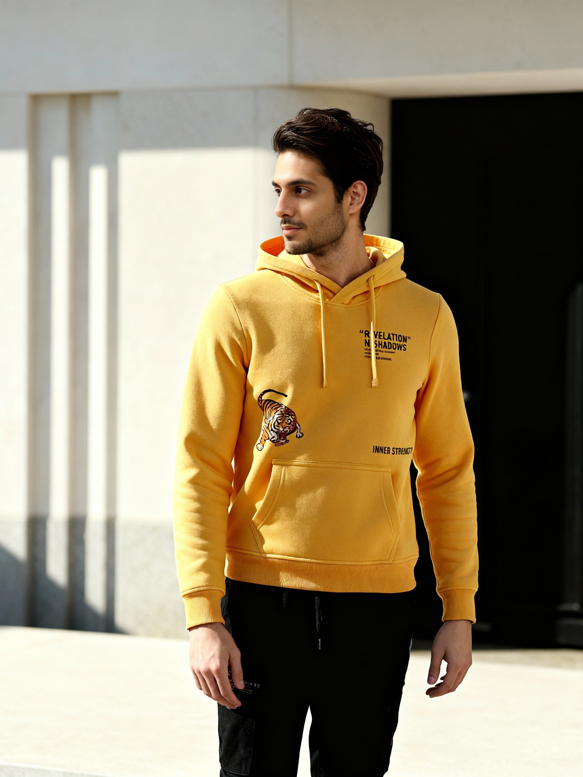 Ketch Men Yellow Hooded Pullover Sweatshirt - Yellow - Image 6