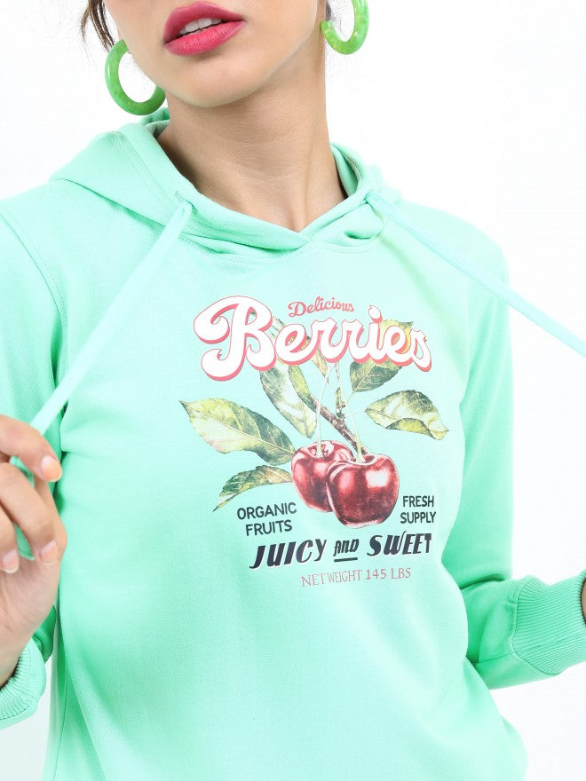 Ketch Women Green Hoodie Pullover Sweatshirt - Green - Image 5