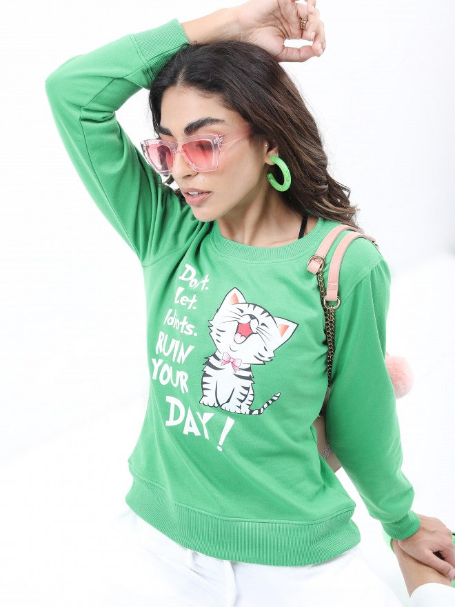 Ketch Women Green Round Neck Pullover Sweatshirt - Green - Image 1