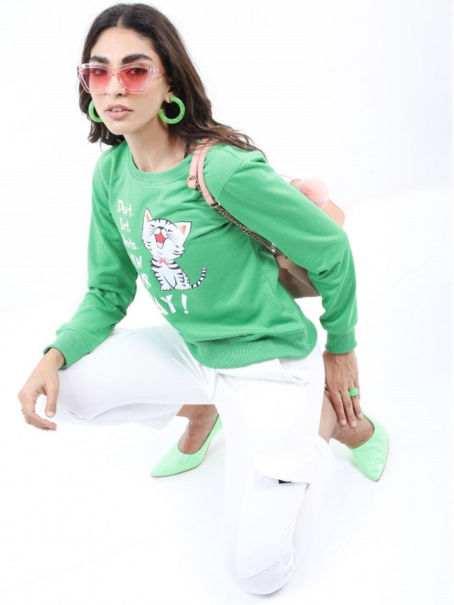 Ketch Women Green Round Neck Pullover Sweatshirt - Green - Image 2