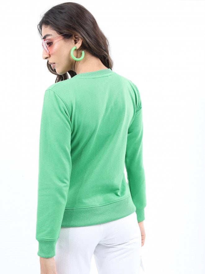 Ketch Women Green Round Neck Pullover Sweatshirt - Green - Image 3