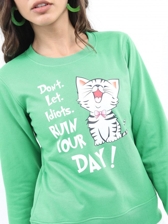 Ketch Women Green Round Neck Pullover Sweatshirt - Green - Image 5