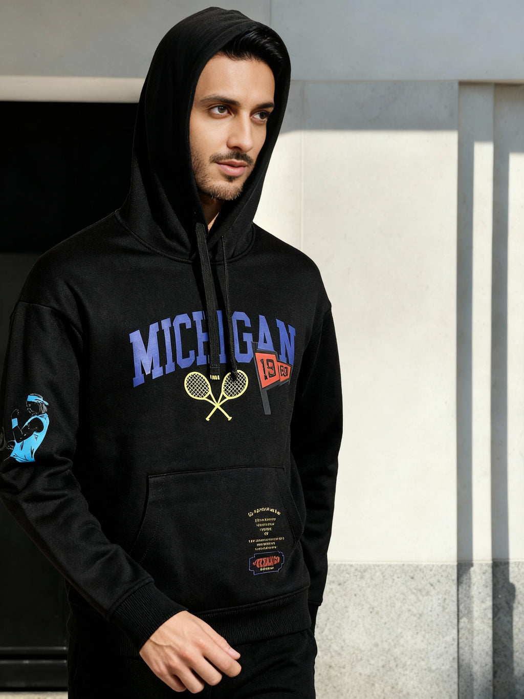 Ketch Men Black Hooded Pullover Sweatshirt - Black - Image 4
