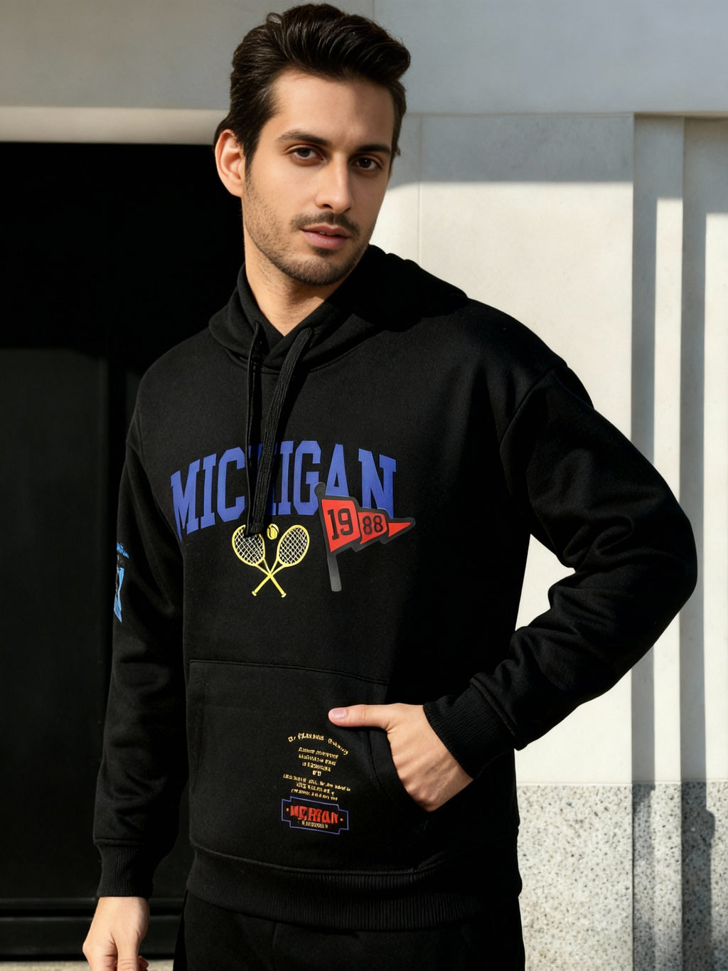 Ketch Men Black Hooded Pullover Sweatshirt - Black - Image 1