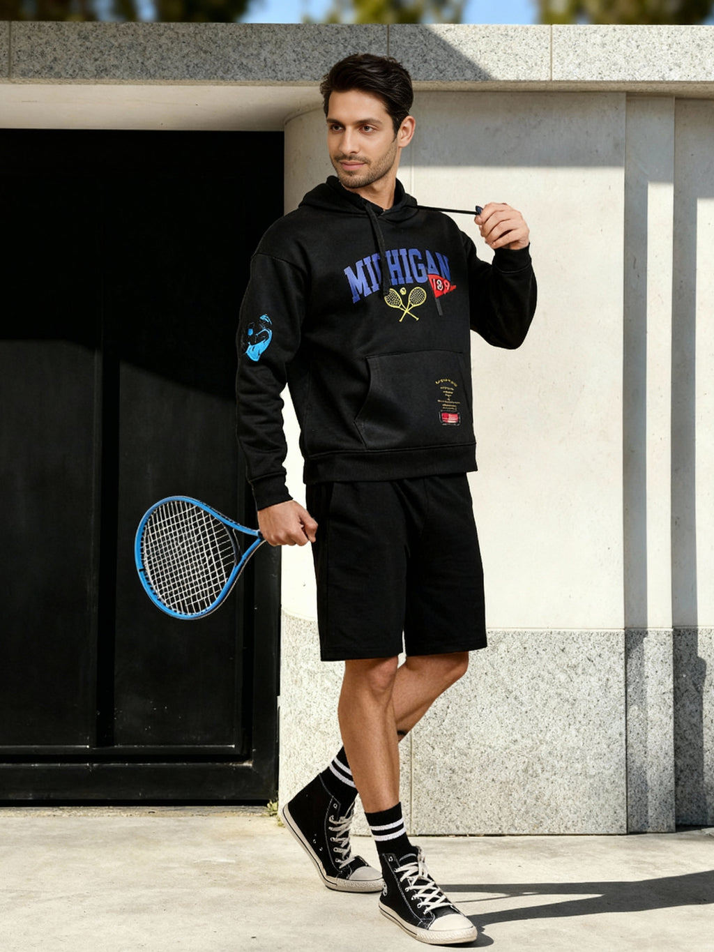 Ketch Men Black Hooded Pullover Sweatshirt - Black - Image 2