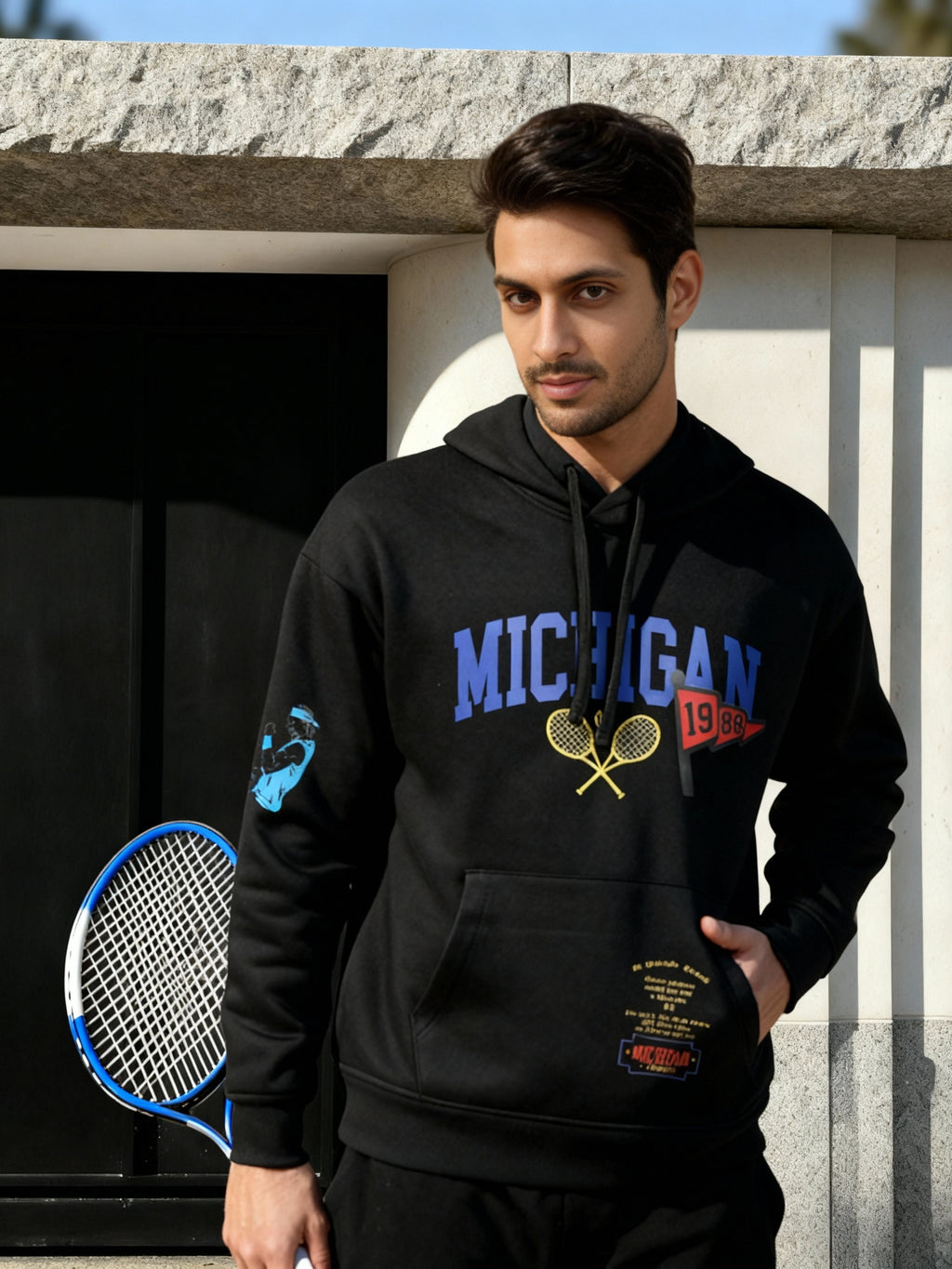 Ketch Men Black Hooded Pullover Sweatshirt - Black - Image 6