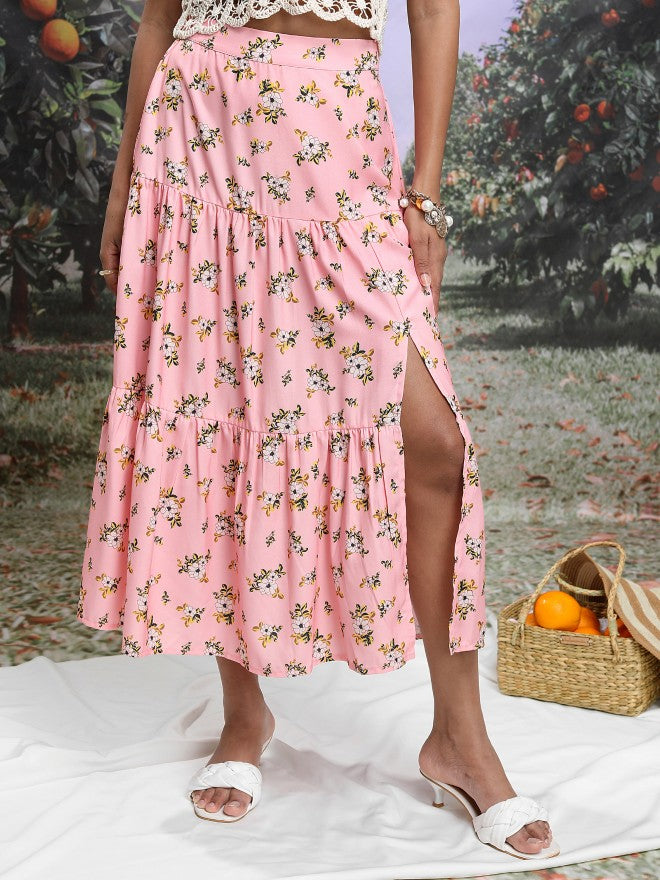 Ketch Women Pink/White/Multi Midi Skirt - Pink - Image 1