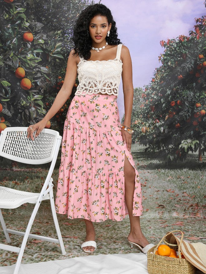 Ketch Women Pink/White/Multi Midi Skirt - Pink - Image 2