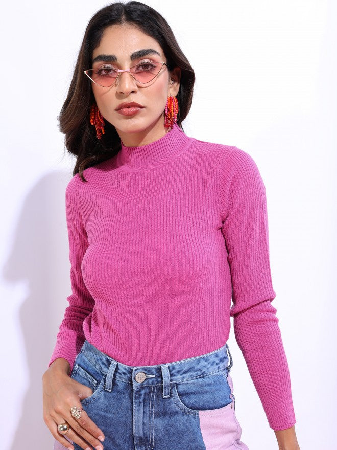 Ketch Women Pink Round Neck Pullover Sweater - Pink - Image 5