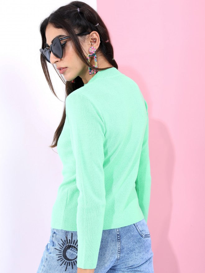 Ketch Women Green Round Neck Pullover Sweater - Green - Image 3
