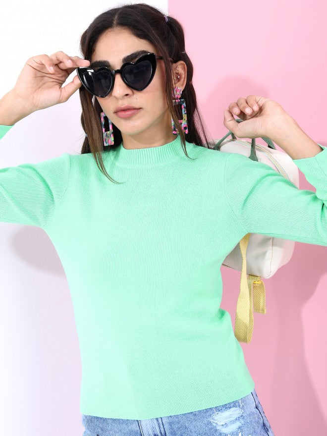 Ketch Women Green Round Neck Pullover Sweater - Green - Image 4