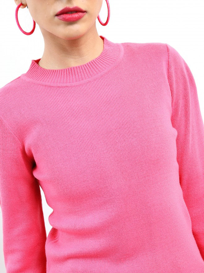 Ketch Women Pink Round Neck Pullover Sweater - Pink - Image 5