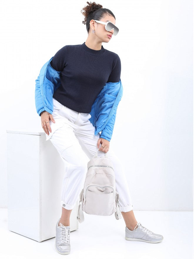 Ketch Women Navy Round Neck Pullover Sweater - Navy Blue - Image 2