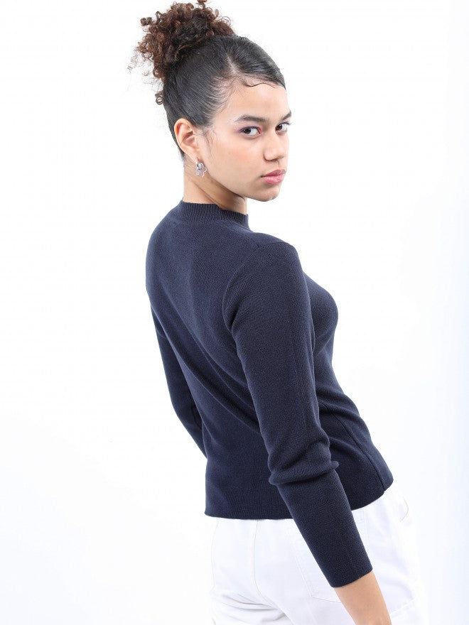 Ketch Women Navy Round Neck Pullover Sweater - Navy Blue - Image 3