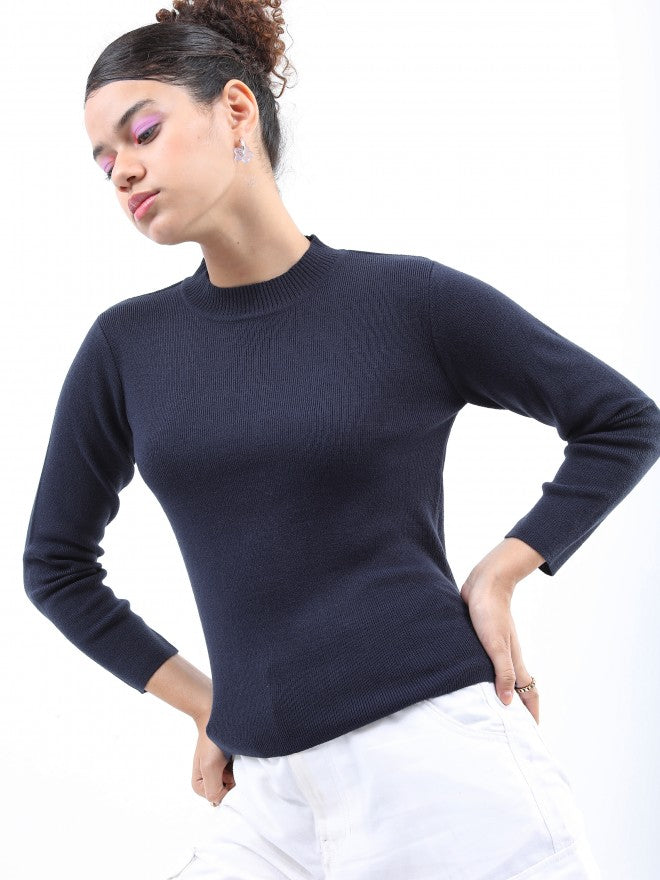 Ketch Women Navy Round Neck Pullover Sweater - Navy Blue - Image 4