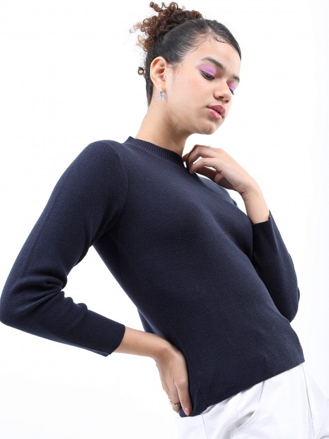 Ketch Women Navy Round Neck Pullover Sweater - Navy Blue - Image 6