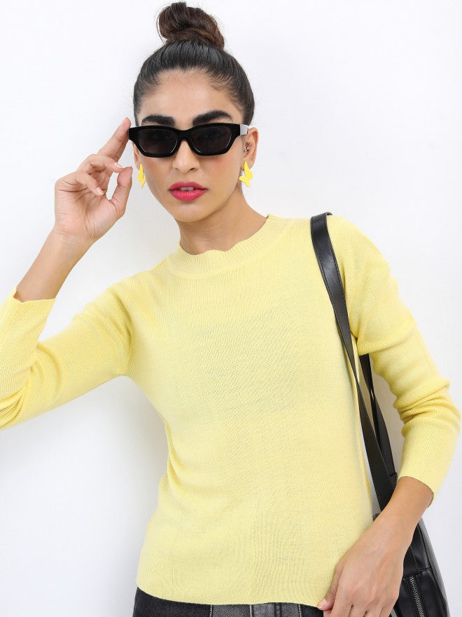 Ketch Women Yellow Round Neck Pullover Sweater - Yellow - Image 1