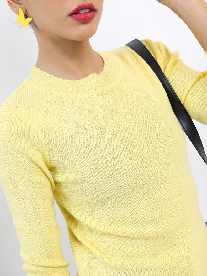 Ketch Women Yellow Round Neck Pullover Sweater - Yellow - Image 5