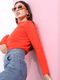 Ketch Women Red Round Neck Pullover Sweater - Red - Image 1