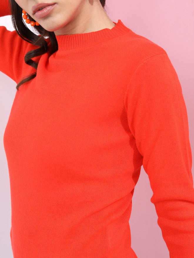 Ketch Women Red Round Neck Pullover Sweater - Red - Image 5