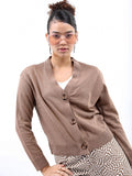 Ketch Women Nude V-Neck Cardigan Sweater - Brown - Image 1