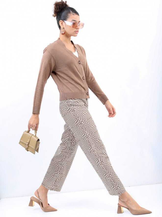 Ketch Women Nude V-Neck Cardigan Sweater - Brown - Image 2