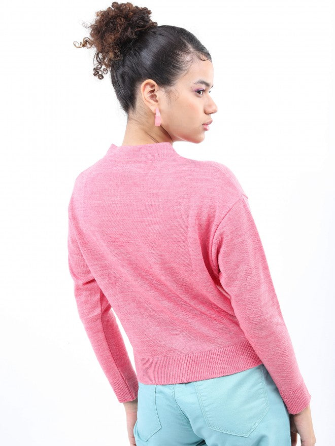 Ketch Women Pink V-Neck Cardigan Sweater - Pink - Image 3