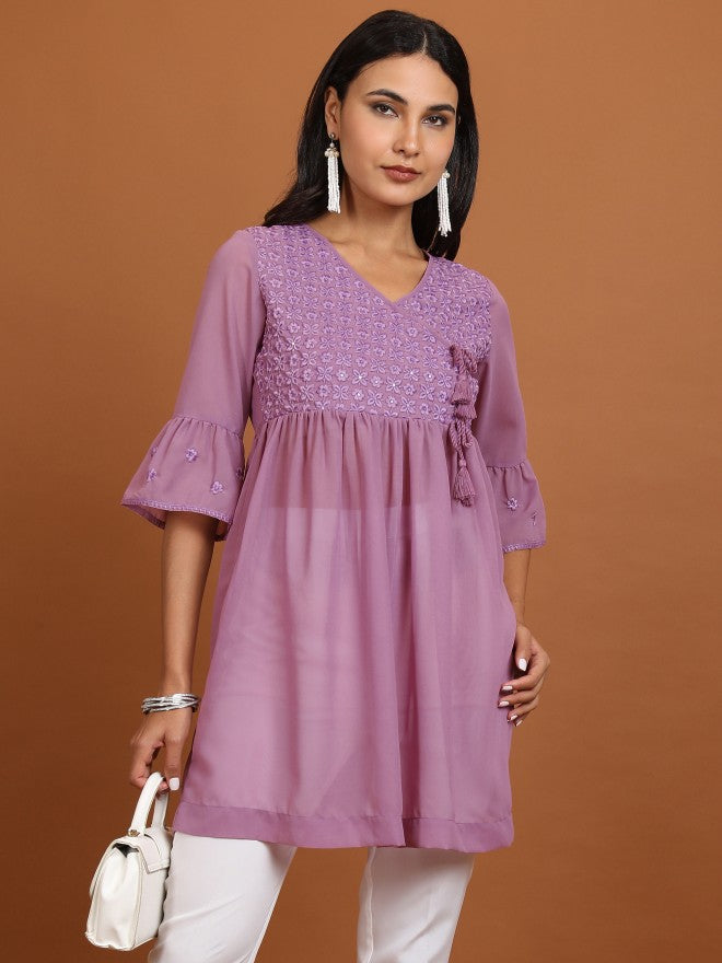 Ketch Women Mauve Embroidered Tunic - Mauve - Image 1