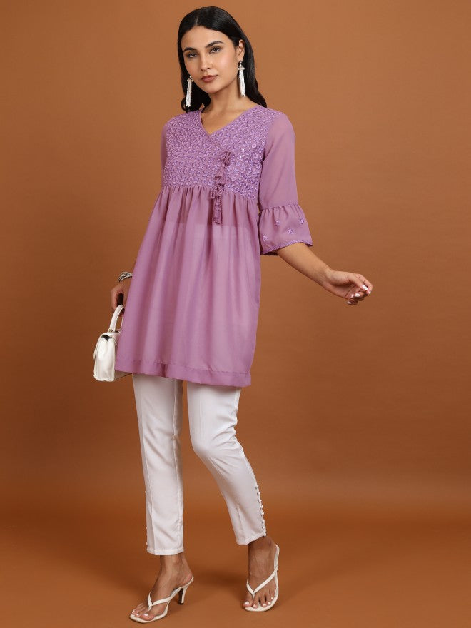 Ketch Women Mauve Embroidered Tunic - Mauve - Image 2