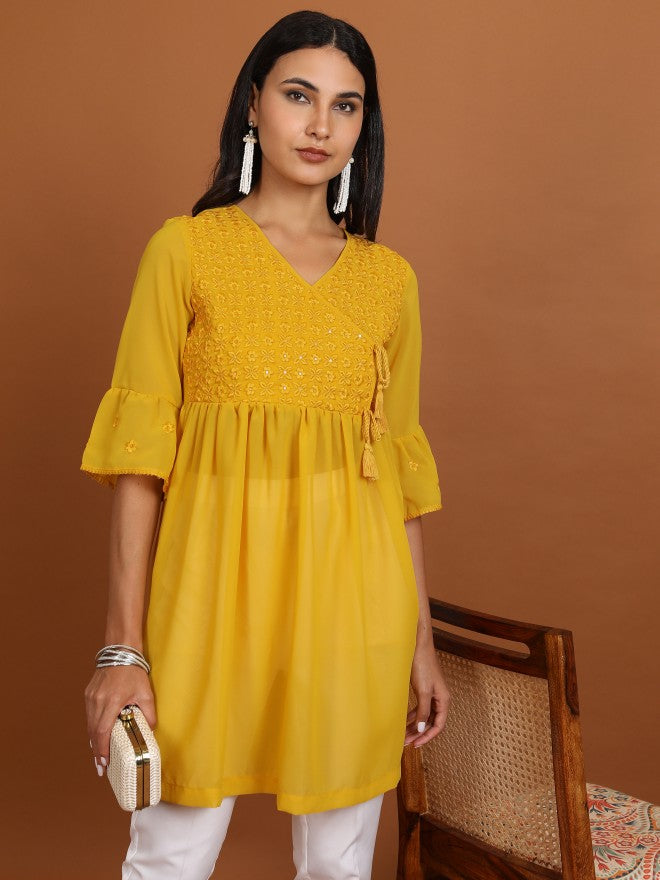 Ketch Women Mustard Embroidered Tunic - Mustard - Image 1