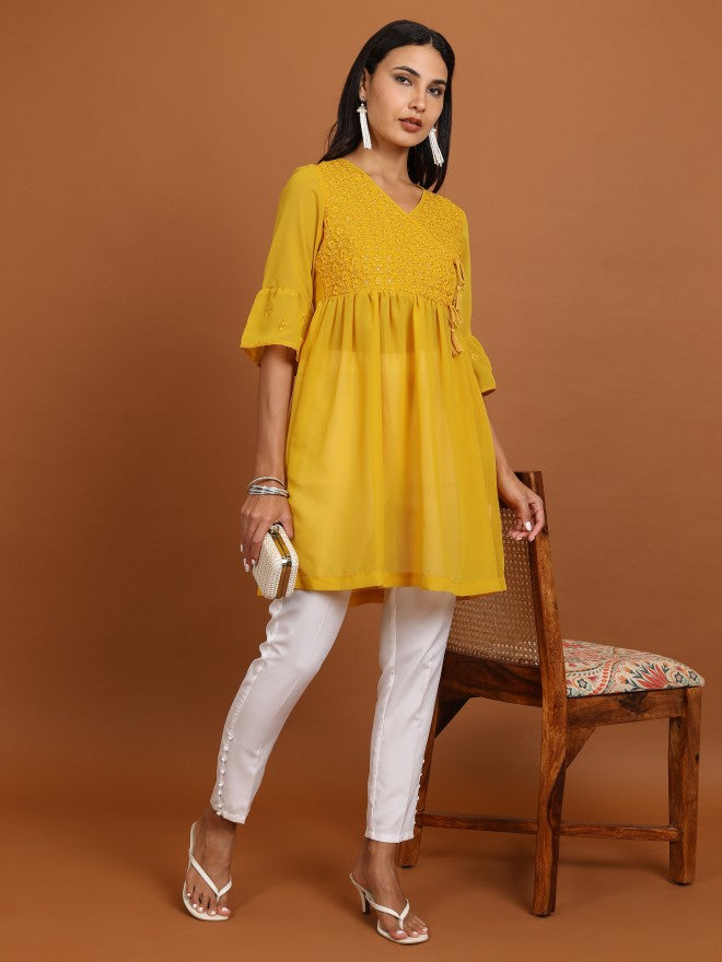 Ketch Women Mustard Embroidered Tunic - Mustard - Image 2