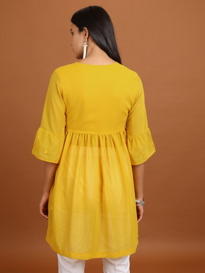 Ketch Women Mustard Embroidered Tunic - Mustard - Image 3